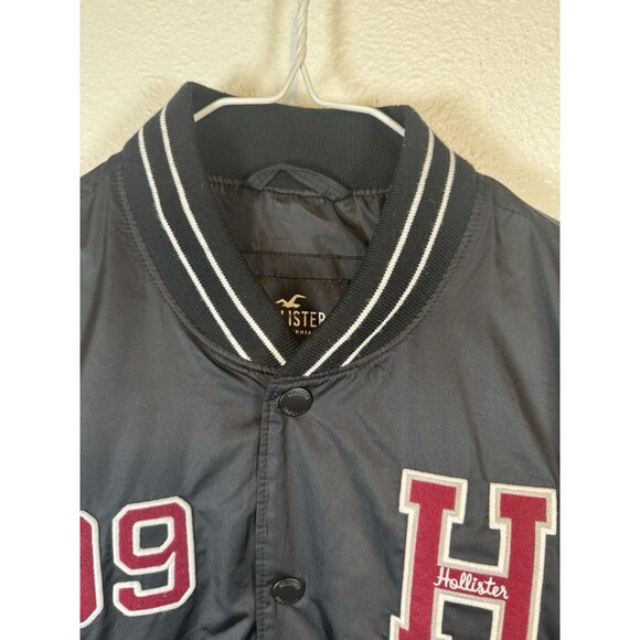 Varsity Bomber Button Up Jacket Hollister 99 Black Los Angeles California Sz M - Picture 5 of 16